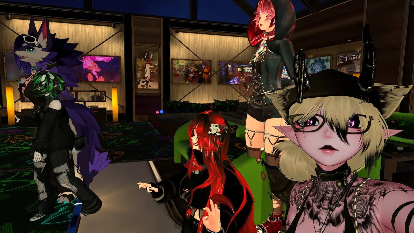 A large group of friends gathered at a VRChat event